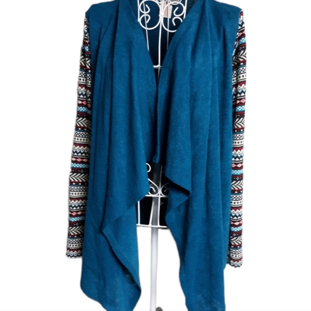 Flying Tomato Blue/Aztec Waterfall Sweater Cardigan SZ M